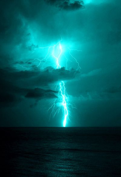 Lightning Storm, Dark Clouds, The Ocean, The Sky, Blue