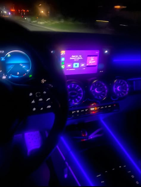 Car Vibes, Neon Car, Trending Aesthetic, Black Truck, Inside Car, Dream Cars Mercedes, Purple Car, Car Tattoos, Late Night Drives