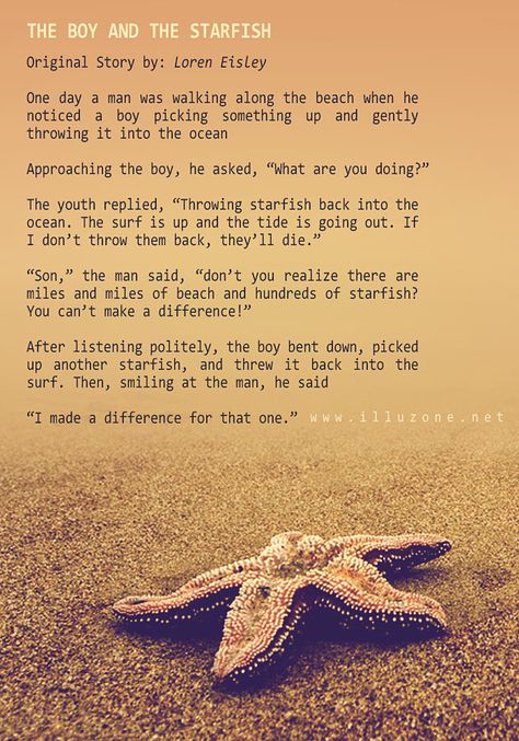 SHORT STORY | The boy and the starfish. http://illuzone.net/illu/short-story-the-boy-and-the-starfish Personeelkamer Opening, Short Motivational Stories, Motivational Stories Inspirational, Wisdom Stories, Starfish Story, Stories With Moral Lessons, Motivational Short Stories, Short Moral Stories, Inspirational Short Stories