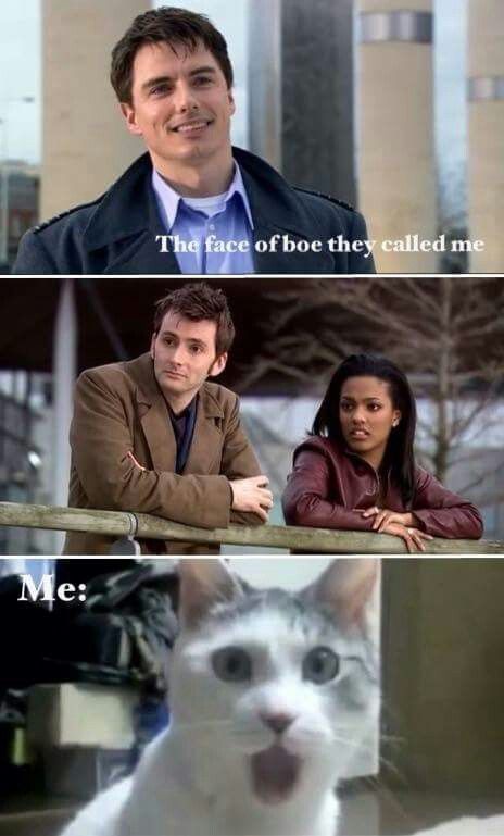 They didn't know he was until he said it, that's their genuine reaction!! Face Of Boe, Martha Jones, Jack Harkness, Time Lord, Tenth Doctor, Wibbly Wobbly Timey Wimey Stuff, Flirting Moves, Torchwood, Captain Jack