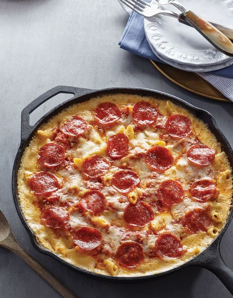 Pepperoni Pizza Mac 'n Cheese Recipe Pepperoni Pizza Mac And Cheese, Pizza Mac N Cheese, Pizza Mac And Cheese, Mac N Cheese Pizza, Food Polls, Mac And Cheese Pizza, Cheese Pizza Recipe, Pimms Cup, Live Deliciously