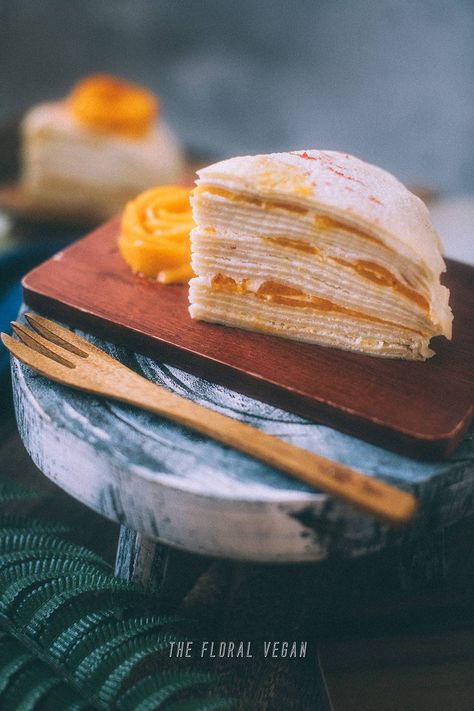 Vegan Crepe Cake, Using Sourdough Starter, Mango Crepe, Vegan Crepes, Baking Sourdough, Vegan Pastries, Vegan Whipped Cream, Vegan Cake Recipes, Crepe Cake