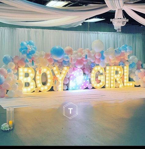 Extravagant Gender Reveal, Marquee Lights, Reveal Ideas, Baby Shower Gender Reveal, Gender Reveal, Birthday Cake, Baby Shower, Shower, Cake