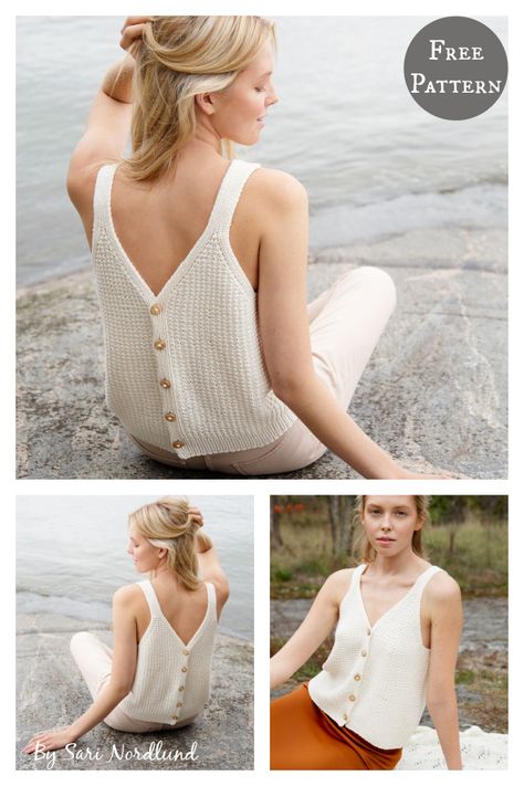 Sara Top Free Knitting Pattern Knit Camisole Pattern, Free Tank Top Knitting Pattern, Free Knit Top Patterns, Free Summer Knitting Patterns, Summer Knitted Tops Pattern, Knitted Tank Top Pattern Free, Knit Wardrobe, Tank Top Knitting Pattern, Knit Top Pattern Free