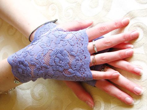 Lace Fingerless Gloves  Lavender Periwinkle by seamstressbythesea, $10.00 Periwinkle Cottage, Gloves Bride, Lace Gloves Fingerless, Prom Gloves, Gloves Lace, Lace Fingerless Gloves, Costume Gloves, Gloves Fingerless, English Lavender