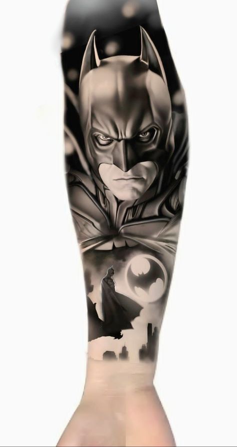 Half Sleeve Tattoos Sketches, Half Sleeve Tattoos Forearm, Avengers Tattoo, Baby Tattoo Designs, Crown Tattoo Design, Forearm Band Tattoos, Comic Tattoo, Batman Tattoo, Money Tattoo