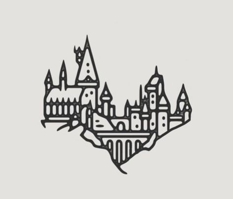 Nerdy Patchwork Tattoo, Simple Hogwarts Drawing, Simple Harry Potter Tattoo Designs, Dnd Tattoo Ideas Simple, Slytherin Tattoo Ideas Minimalist, Simple Harry Potter Drawings, Harry Potter Doodle Art, Harry Potter Line Art, Hogwarts Outline