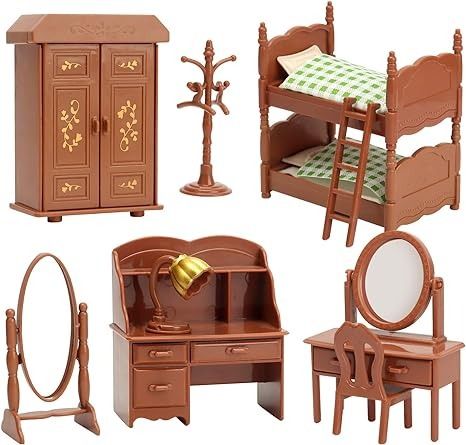 Amazon.com: Dollhouse Furniture Set for Kids Toys Miniature Doll House Accessories Pretend Play Toys for Boys Girls & Toddlers Age 3+ with Bedroom : Toys & Games Ceiling Mirror, Miniature Bedroom, Doll House Bedroom, Bed Wardrobe, Christmas Dollhouse, Dollhouse Furniture Sets, Bedroom Scene, Camp Activities, Dollhouse Bedroom