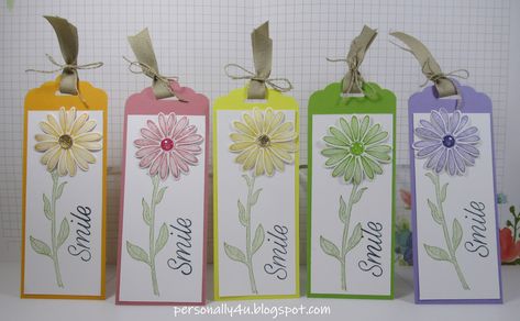 These Daisy Lane stamp set bookmarks came out so adorable.  The colored background cardstock measures 2" x 5-1/4" and the White cardstock layer measures 1-3/4" x 4-1/4".  I love the way they came out in Mango Melody, Rococo Rose, Pineapple Punch, Granny Apple Green and Highland Heather. Stampin Up Bookmarks Ideas, Stampin Up Bookmarks, Stamped Bookmarks, Bookmark Cards, Bookmark Designs, Stampin Up Card, Stamping Projects, Bookmark Ideas, Bookmark Card