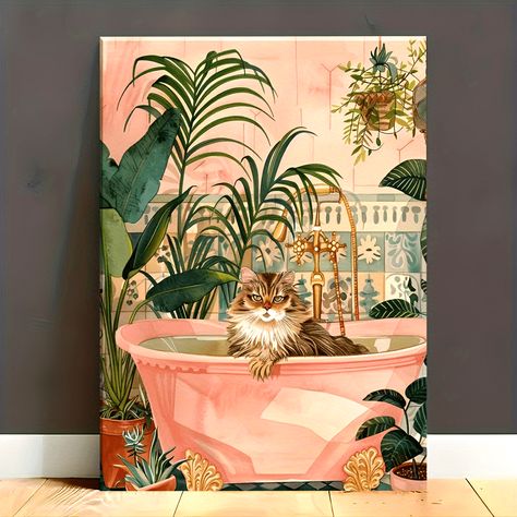 Faster shipping. Better service Toilet Wall Decor, Preppy Room Aesthetic, Bathtub Painting, Pink Bathtub, Bedroom Toilet, Bathroom Canvas, Family Wall Decor, Painting For Living Room, Shower Bathroom