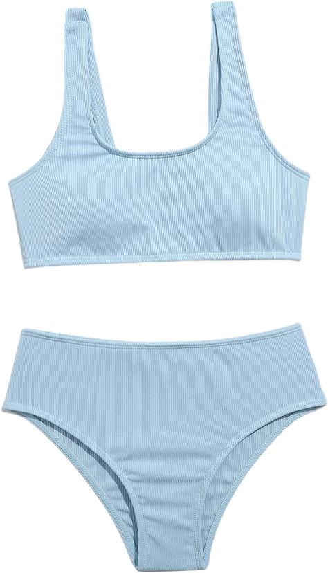 Amazon.com: Milumia Girl's 2 Piece Swimsuit Solid Sport High Waist Bikini Set Bathing Suit Solid Light Blue 8 Years : Clothing, Shoes & Jewelry Light Blue Bathing Suit, Blue Bathing Suits, Light Blue Swimsuit, 2 Piece Bathing Suits, Beachy Clothes, Blue Bathing Suit, 12 Birthday, Suit Clothing, Beach Swimming Pool