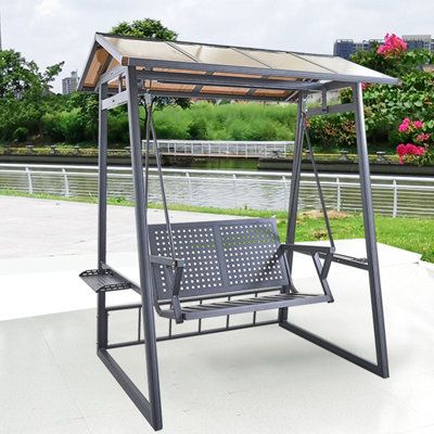 A swing that is elegant and comfortable enough | Wildon Home® Outdoor swing courtyard Villa Gray 83.46 x 75.59 x 51.18 in | C110810900 | Wayfair Canada Courtyard Villa, Hammock Stands, Metal Swings, Patio Swing, Metal Furniture Design, Steel Fabrication, Small Room Design, Flower Stand, Outdoor Chaise