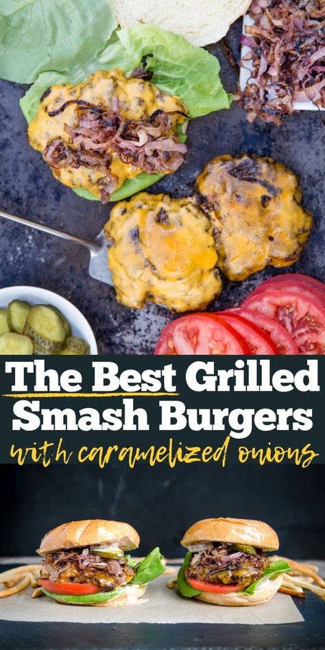 Bbq Smash Burger, Smash Burger On Grill, Best Smash Burgers, Grilled Smash Burgers, Smash Burgers On The Grill, Smash Burgers On Griddle, Griddle Ideas, Bbq Dinner Party, Vegan Mushroom Burger