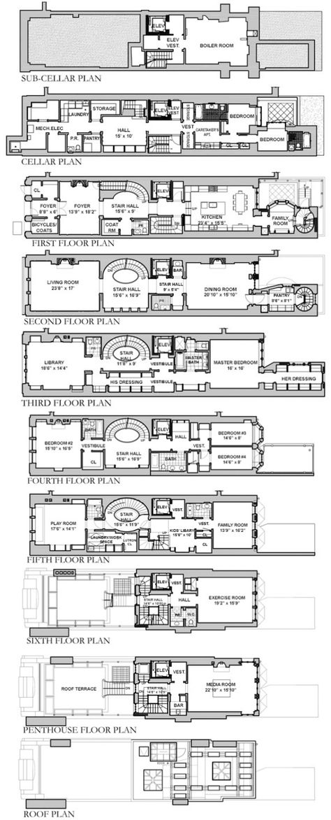 Luxury Townhouse Floor Plans, Aesthetic Daydreaming, Luxury Penthouse Apartment Floor Plans, Penthouse Apartment Floor Plan, Nyc Mansions, Castle House Plans, Large Apartment, Narrow House Designs, Luxury Townhouse