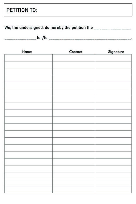 Printable Blank Petition Forms Template PDF Petition Template, The Collective, School Hacks, Free Printables, Visual Art, Coloring Pages, Colouring Pages