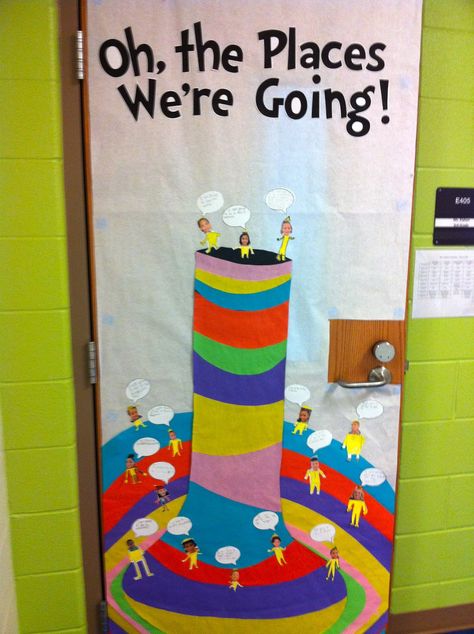 "Oh the Places We're Going!" Dr. Seuss door decor/bulletin board idea! Dr. Seuss Door, Dr Seuss Door, Dr. Suess, Tri Fold Poster Board, Dr Seuss Bulletin Board, Dr Seuss Decorations, Tri Fold Poster, Teacher Door Decorations, Dr Seuss Classroom