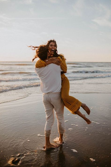 Golden Hour Beach Couple Photoshoot, Beach Film Photography Couple, Fun Couples Beach Photoshoot, Couple Beach Pictures In Water, Couples Beach Photoshoot In Water, Editorial Beach Engagement Photos, Steamy Beach Couple Shoot, Beach Engagement Photos In Water, Couples Beach Session