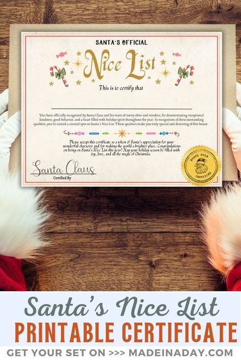 Make Christmas extra special with a Printable Santa Nice List Certificate. Surprise your child with this magical keepsake you will cherish for years to come. santa nice list certificate free printable, christmas certificate, santa certificate, santa claus nice list certificate Nice List Certificate Free Printable, Santa Certificate, Christmas Certificate, Santa Nice List Certificate, Santa Nice List, Nice List Certificate, Santa's Nice List, Nice List, Diy Holiday Decor