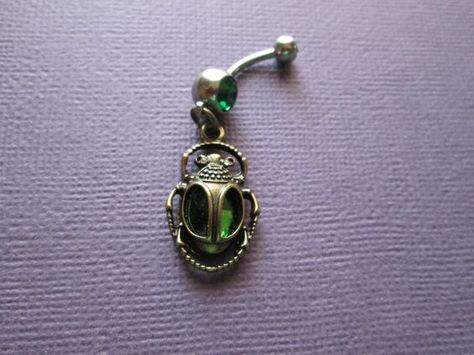 Ring With Green Stone, Egyptian Scarab Beetle, Egyptian Scarab, Jewelry Piercing, Belly Button Jewelry, Scarab Beetle, Body Jewelry Piercing, Button Rings, Belly Button Piercing