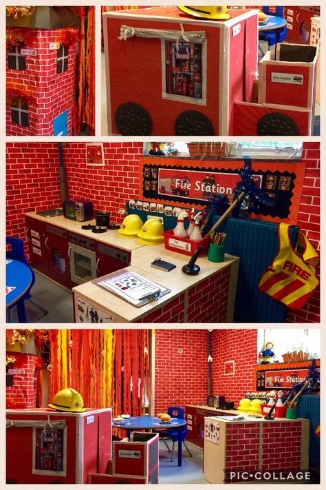 Fire Station Pretend Play, Firefighter Role Play, Fire Station Role Play Eyfs, Dramatic Play Fire Station, Fire Station Role Play, Fire Station Preschool, People Who Help Us Eyfs, Fire Station Dramatic Play, Firefighter Dramatic Play