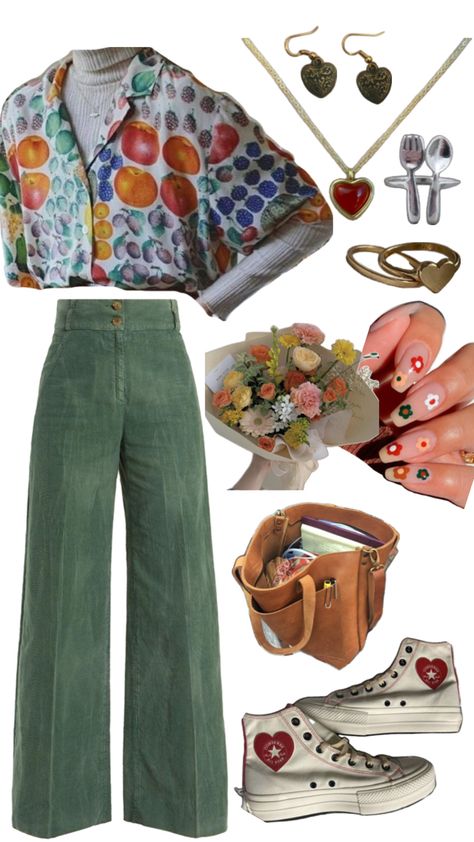 Green Academia Aesthetic Outfit, Vibrant Academia, Aesthetic Outfits Plus Size, Hippie Fits, Academia Outfits, Earthy Outfits, Funky Outfits, Vibe Clothes, Friend Outfits