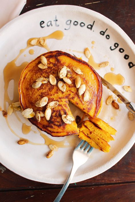 Butternut Squash and Turmeric Pancakes | Oddbox Butternut Squash Pancakes, Squash Pancakes, Butternut Squash Seeds, Orange Pancakes, Maple Syrup Recipes, Pancakes Ingredients, Fluffy Pancakes, Pancake Batter, Syrup Recipe