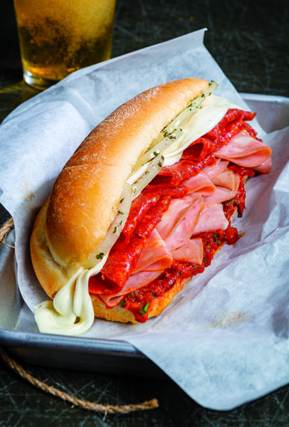 Fiorucci | Mortadella and Pepperoni Pizza Sub Sandwich Pepperoni Sandwich, Mortadella Sandwich, Pizza Subs, Baked Sandwiches, Sub Sandwich, Olive Salad, Pizza Sandwich, Italian Foods, Sub Sandwiches