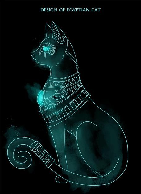 Egyptian Cat Art, Cat On Black Background, Egyptian Cat Tattoos, Cats In Ancient Egypt, Egypt Cat, Egyptian Cat Goddess, Egypt Concept Art, Egiptul Antic, Egyptian Cat