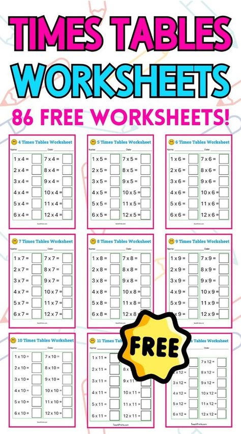 Get your free multiplication worksheets now! All times tables available, with 86 free multiplication printables on the website! Time Tables Worksheets Free Printable, Free Multiplication Printables, Christmas Multiplication Worksheets, Multiplication Table Printable, Multiplication Printables, Free Printable Multiplication Worksheets, 4th Grade Multiplication, Free Multiplication Worksheets, Times Tables Worksheets