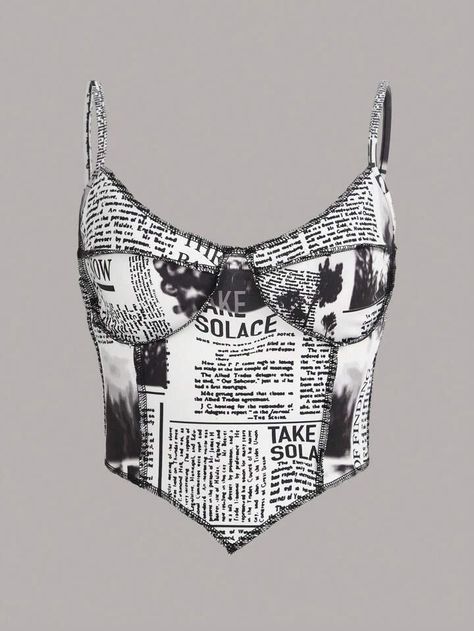 SHEIN Coolane Newspaper Print Asymmetrical Hem Cami Top | SHEIN UK Diamond Clothing, Denim Top Women, Estilo Ivy, Taylor Outfits, Taylor Swift Tour Outfits, Newspaper Print, Newspaper Printing, Taylor Swift Outfits, Looks Party