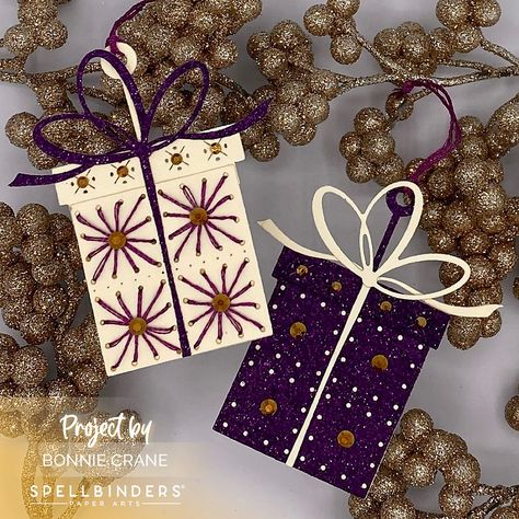 Spellbinder’s 12 DAYS OF STITCHMAS ADVENT CALENDAR - Day 1 through 12 Gold Star Tree Topper, Gold Foil Cards, Cute Christmas Gifts, Foil Cards, Pretty Christmas, Christmas Gift Box, Glitter Cards, Purple Glitter, Embroidery Floss