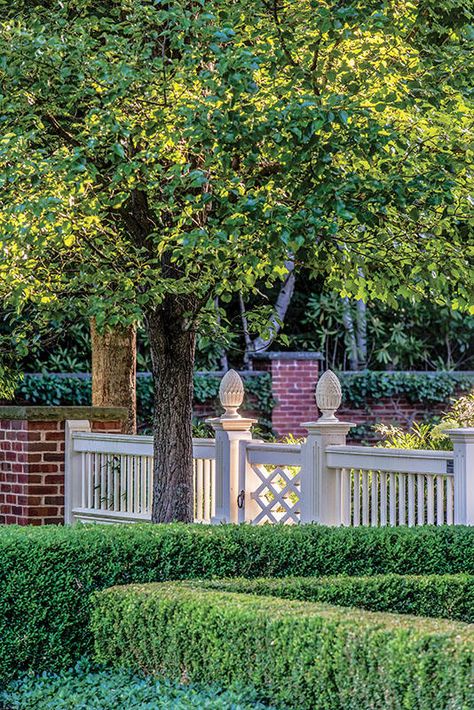 Estate Gates, Garden Gate Design, White Fence, Front Yard Fence, Modern Fence, Fence Landscaping, Up House, Fence Ideas, Shade Trees