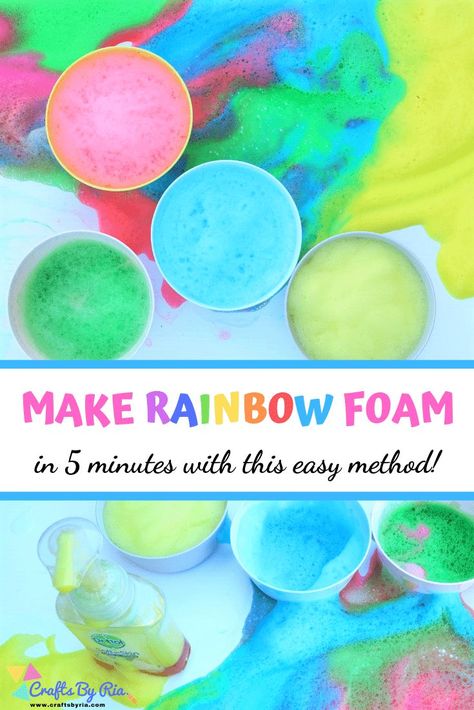 Today, I am so excited to share this wonderful rainbow soap foam recipe with you. My preschooler loves sensory play as much as she loved it when she was a toddler. And when it comes to rainbows and bubbles, there is no second thought! #rainbowactivities #preschoolactivities #craftsbyria Handwash Dispenser, Rainbow Soap, Outdoor Activities For Toddlers, Soap Foam, Bubble Foam, Rainbow Activities, Nursery Activities, Sensory Activity, Toddler Activity