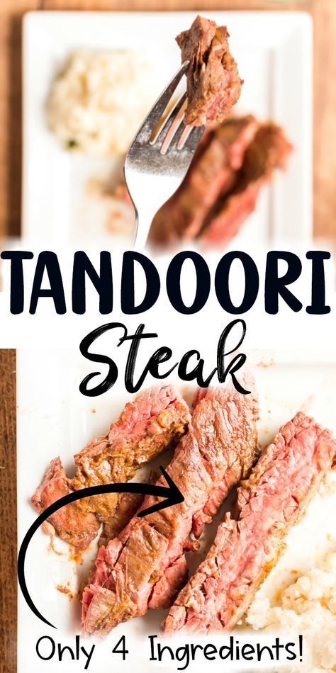 This Grilled Tandoori Steak is an easy to prepare low carb dish the whole family will love. Skirt (or flank) steak in an Indian inspired tandoori marinade and grilled to perfection. #lowcarb #keto #beef #steak #Grilled #tandoori #indian #easy #recipe Tandoori Curry, Turkish Flat Bread, Tandoori Marinade, Tandoori Recipes, Steak Grilled, Steak Marinade Recipes, Flank Steak Recipes, Steak Dishes, Keto Beef