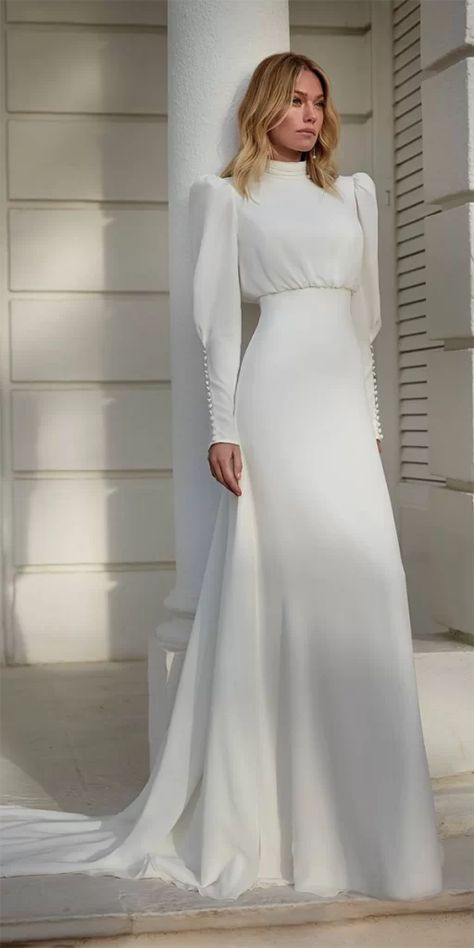 Modest Wedding Dresses With Sleeves ★ #bridalgown #weddingdress Wedding Dress For Women, Bride’s Mother, Wedding Guest Gowns, San Patrick, Curvy Bride, Formal Wear Dresses, Fall Wedding Guest Dress, Chiffon Wedding Dress, Plus Size Formal Dresses