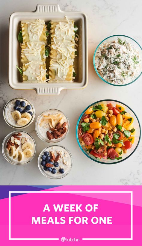 A Week Of Meals, Week Of Meals, Single Serve Meals, One Person Meals, Easy Meals For One, Meal Prep Plans, Dinner For One, Healthy Meals For One, Single Serving Recipes