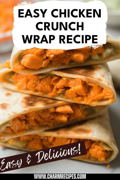 Try this simple Chicken Crunch Wrap recipe that combines savory chicken, fresh veggies, and delicious sauces wrapped in a crispy tortilla. These wraps make a perfect lunch or dinner and are packed with flavor. Customize them to suit your taste with your favorite toppings. This versatile dish can easily be prepared in just 30 minutes and offers a delightful crunch in every bite. Discover how these Chicken Crunch Wraps can become a beloved meal in your home, indulging everyone in satisfaction and spreading smiles. Chicken Crunch Wrap, Crunch Wrap Recipe, Chicken Wrap Recipes Easy, Chow Fun Recipe, Delicious Sauces, Wraps Recipes Easy, Chicken Rotisserie, Sheet Pan Dinners Chicken, Crunch Wrap