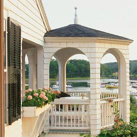 Gazebo Connected To House, Gazebo Front Porch, Attached Gazebo, Gazebo Design Ideas, Gazebo Decor, Enclosed Gazebo, Gazebo Design, Pergola Decorations, Porch Gazebo