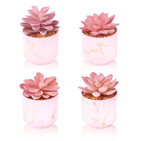 PRICES MAY VARY. UNIQUE DESIGN: Fake succulents with fake flowers pots are made of 100% white ceramic with gilt craftsmanship. Succulent Plants Artificial unique modern retro shape plus Purple succulent and simple decoration can make your office space or furniture decoration bright and positive for a happy start to your day POTTED SUCCULENTS SIZE: The artificial potted plants measure 2.2" x 2.4" x 3.3" (56 x 62 x 85mm). These indoor fake plant decorations are small but super cute. If you want to Bedroom Fake Plants, Bathroom Pink Aesthetic, Fake Plants Decor Bedroom, Pink And Gold Room Decor, Pink Shelf Decor, Room Shelves Decor, Gold And Pink Decor, Apartment Decorating Pink, Plants For Office