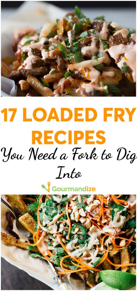 Promote your fries from supporting act to starring role with these drool-worthy meals that are too loaded to eat with your hands. #loadedfries #loadedfryrecipes #comfortfood #junkfood #recipes #snacks Gourmet Loaded Fries, Vegetarian Loaded Fries, Loaded French Fries Ideas, Loaded Fry Recipes, Loaded Fried, Loaded Fries Recipe, Fried Steak Recipes, Loaded Fries, Winter Dishes