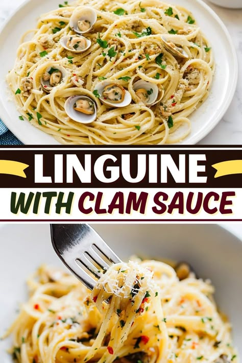 This classic linguine with clam sauce is always a dinner winner! The combo of baby clams, tender pasta, white wine, and Parmesan cheese is always a treat. Clams And Pasta Recipes, White Clam Sauce Recipe Linguine, Clam Pasta Recipe Linguine, Linguini And Clams Recipe, Clams And Linguine, Clam Linguine Recipe, Linguini And Clams, Seafood Linguine Recipe, Pasta Recipes Linguine