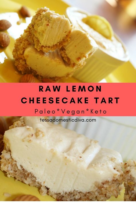 Raw Lemon Cheesecake Tart - Paleo*Vegan*Keto Lemon Cheesecake Tarts, Primal Desserts, Cheesecake Tart, Lemon Tarts, Dairy Free Cheesecake, Raw Cheesecake, Best Gluten Free Desserts, Dessert Inspiration, Cheesecake Tarts