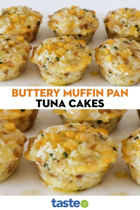 Simple Muffins, Tuna Cakes Recipe, Savoury Slice, Tuna Rice, Tuna Cakes, Cheese Corn, Clean Eating Lunch, Healthy Lunches For Kids, Cheese Muffins