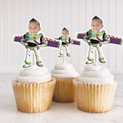 Toy Story Custom Face Cupcake Toppers Astronaut Cupcake - Etsy Buzz Cupcakes, Toy Story Cupcake Ideas, Buzz Lightyear Cupcakes, Toy Story Desserts, Two Infinity And Beyond Party, Toy Story Themed Food, Toy Story Cupcake Toppers, Buzz Lightyear Birthday Party, Cupcake Toy