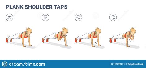 Girl Doing Plank Shoulder Taps Workout Exercise Guide. Woman Doing Shoulder Touches from Plank. Stock Vector - Illustration of exercise, woman: 215028671 Shoulder Taps, Shoulder Tap, Plank Shoulder Taps, Whole Body Workouts, Workout Guide, Body Workout, Stock Vector, Tap, Vector Illustration