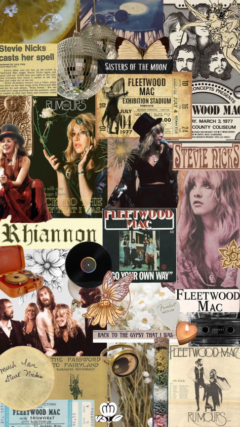 Fleetwood Mac Poster Vintage, Witchy Collage Wallpaper, Fleetwood Mac Wallpaper Iphone, 70s Music Wallpaper, Stevie Nicks Wallpaper Iphone, Rock Collage Wallpaper, Fleetwood Mac Wallpaper, Rock Music Wallpaper, Stevie Nicks Wallpaper