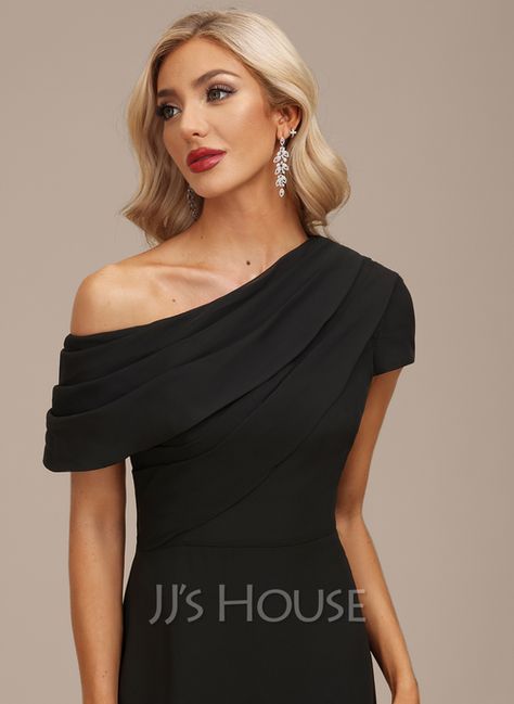 Chic Dresses For Black-tie Events With Asymmetrical Neckline, Black A-line Asymmetrical Dress For Formal Occasions, Black One-shoulder Dress With Asymmetrical Neckline For Wedding, Black A-line Chiffon Dress, Chic Black A-line Chiffon Dress, Jjs House, Wedding Event Dresses, Floor Length Maxi Dress, House Dresses