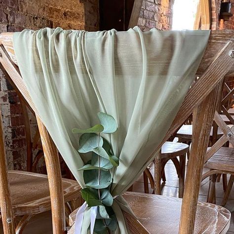 Lesley McCall on Instagram: "Our new sage green chair drapes and table runners are my new fave thing I think… Such a gorgeous colour! who else is having a sage green colour scheme for their wedding? #sagegreen #sagegreenwedding #sagegreenbridesmaids #sagegreendecor #weddinggoals #instawed #weddinghire #weddinginspo #weddingstyling #weddingstylist #ontrend #therusticweddingcompany #eventstyling #rusticwedding #weddingideas #weddingdecor #weddingdesign #imgettingmarried #engaged #weddinginsp Sage Green Chair Sash, Sage Green Wedding Theme, Wedding Lunch, Wedding Chair Sashes, Chair Sash, Ceremony Chairs, Wedding Chair Decorations, Green Themed Wedding, Green Color Schemes