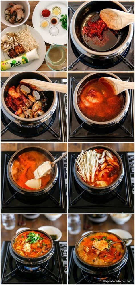 Sundubu Jjigae, Soft Tofu Stew, Tofu Stew, Soft Tofu, South Korean Food, Korean Kitchen, Korean Cooking, K Food, Salad Pasta