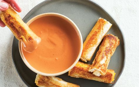 Grilled Cheese Tomato Soup Appetizer, Tomato Soup And Grilled Cheese Appetizer, Grill Cheese Roll Ups, Cheese Dippers, Can Of Soup, Cheese Rolling, Christmas Appetizers, Tomato Soup, Grilled Cheese